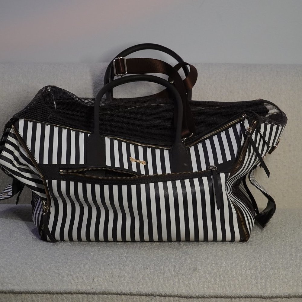 Henri Bendel Brown Stripe Pet Carrier Leather - Limited Edition